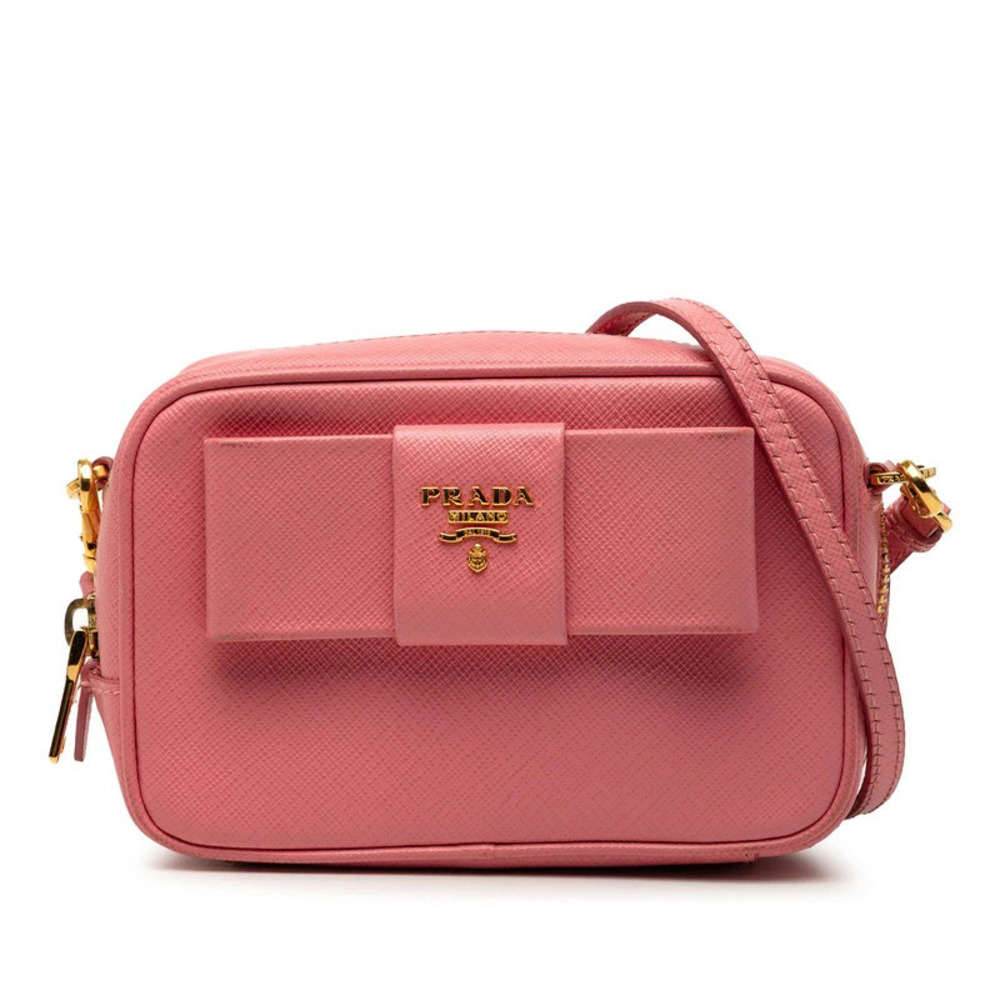 Prada Ribbon Shoulder Bag Pink Saffiano Leather